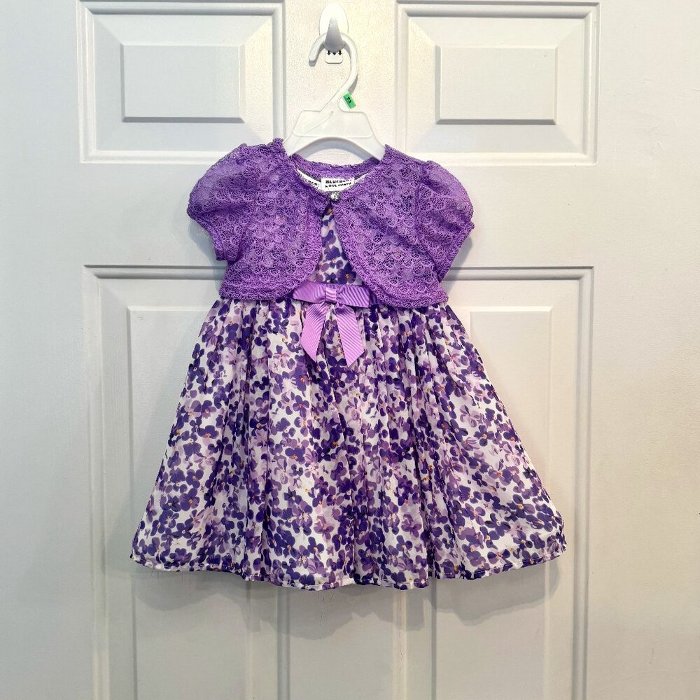Blueberi Boulevard, Baby Fit and Flare Lilac Floral Dress and& Knit Shrug, 18 M